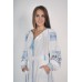 Boho Style Ukrainian Embroidered Midi Broad Dress White with Blue Embroidery