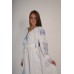 Boho Style Ukrainian Embroidered Midi Broad Dress White with Blue Embroidery