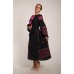 Boho Style Ukrainian Embroidered Maxi Broad Dress  Black with Violet Embroidery