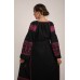 Boho Style Ukrainian Embroidered Maxi Broad Dress  Black with Violet Embroidery