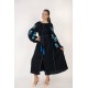 Boho Style Ukrainian Embroidered Midi Broad Dress Black with Blue Embroidery