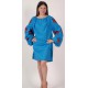 Boho Style Ukrainian Embroidered Mini Dress Blue with Red Embroidery