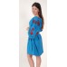 Boho Style Ukrainian Embroidered Mini Dress Blue with Red Embroidery