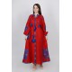 Boho Style Ukrainian Embroidered Maxi Broad Dress Red with White/Blue Embroidery