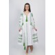 Boho Style Ukrainian Embroidered Maxi Broad Dress White with Green Embroidery