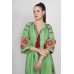 Boho Style Ukrainian Embroidered Maxi Broad Dress Green with Orange/Blue Embroidery