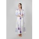 Boho Style Ukrainian Embroidered Maxi Broad Dress White with Purple/Blue Embroidery