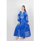 Boho Style Ukrainian Embroidered Maxi Broad Dress Blue with White Embroidery