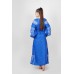 Boho Style Ukrainian Embroidered Maxi Broad Dress Blue with White Embroidery