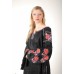Boho Style Ukrainian Embroidered Mini Dress Black with White/Red Embroidery