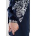 Boho Style Ukrainian Embroidered Classic Blue Dress "Sun"