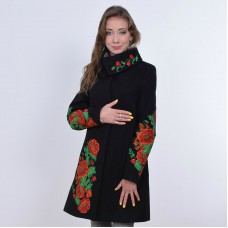 Embroidered coat "Poppy Bouquet" black