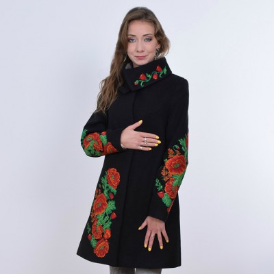 Embroidered coat "Poppy Bouquet" black