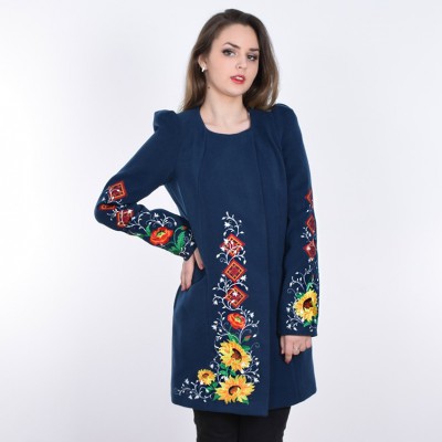 Embroidered coat "Valley of Sun" dark blue