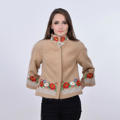 Embroidered coat "Lace" beige