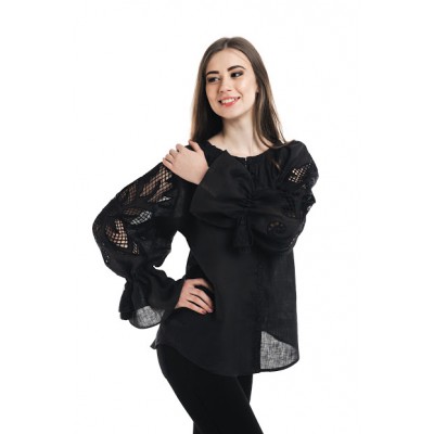 Boho Style Ukrainian Embroidered Folk  Blouse "Richelieu" black