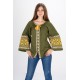 Boho Style Ukrainian Embroidered Blouse "Carpathian Flower" yellow on olive