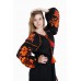 Boho Style Ukrainian Embroidered Dress "Fiery Bird" orange on black