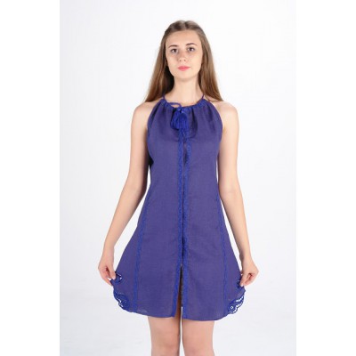 Sleeveless Ukrainian Embroidered Mini Dress "Mavka" violet