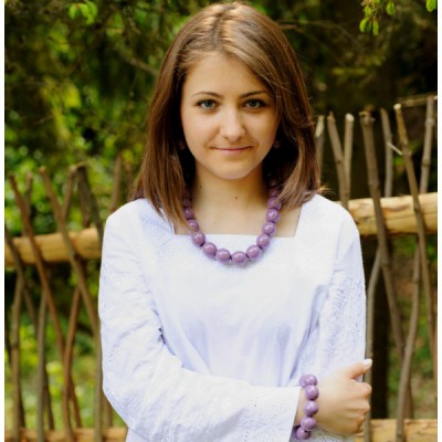 Wooden Necklace + Bracelet + Earrings Violet