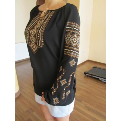 Embroidered  blouse "Fantastic Flowers Brown on Black"