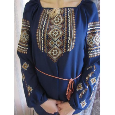 Embroidered  blouse "Fantastic Flowers Golden on Blue"