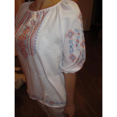 Embroidered  blouse "Fantastic Flowers Orange&Blue"