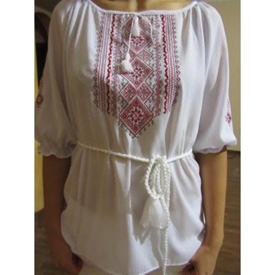 Embroidered  blouse "Fantastic Flowers Red on White"